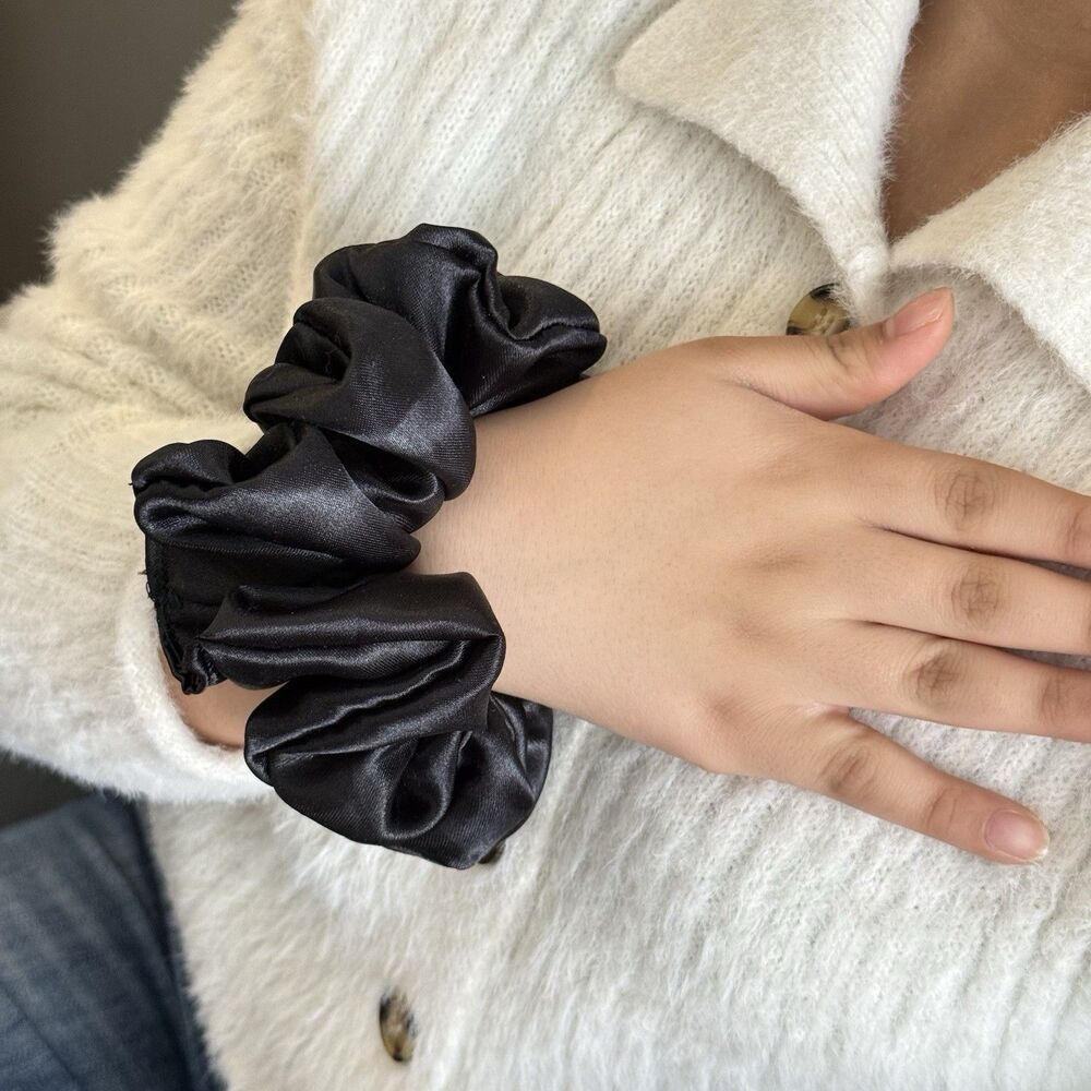Luxury Black Satin Scrunchie Handmade – Statement Hair Accessory - Picture 5 of 10